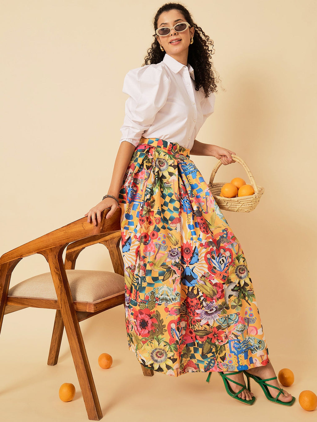 Box Pleated Linen Midi Skirt - Pinkkup