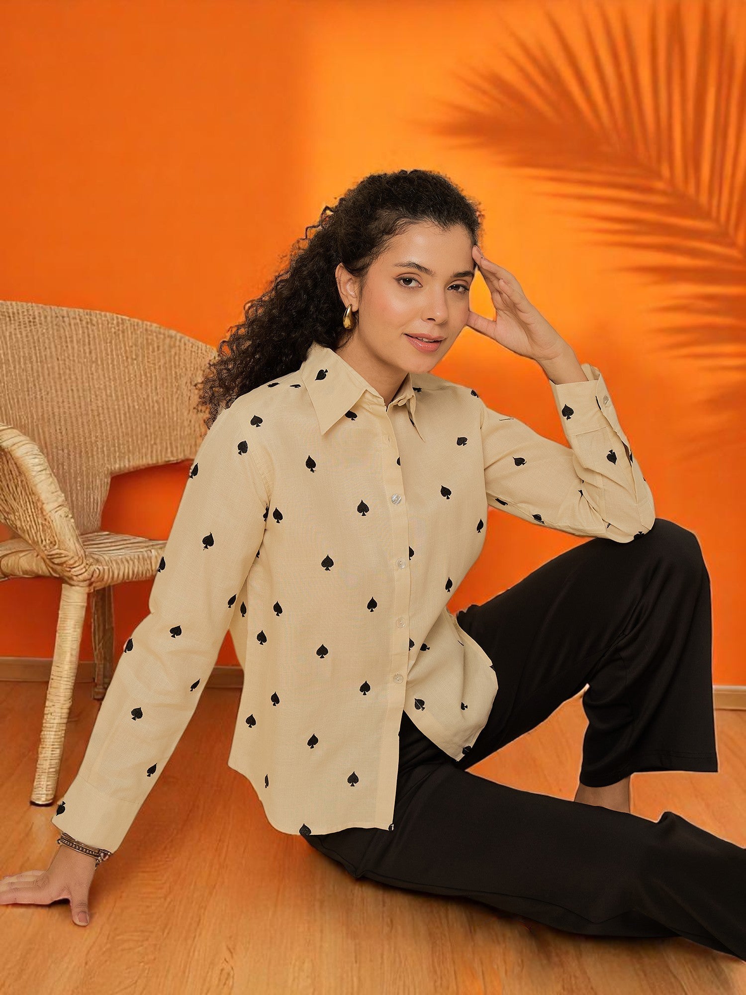 All Over Embroidered Linen Shirt - Pinkkup
