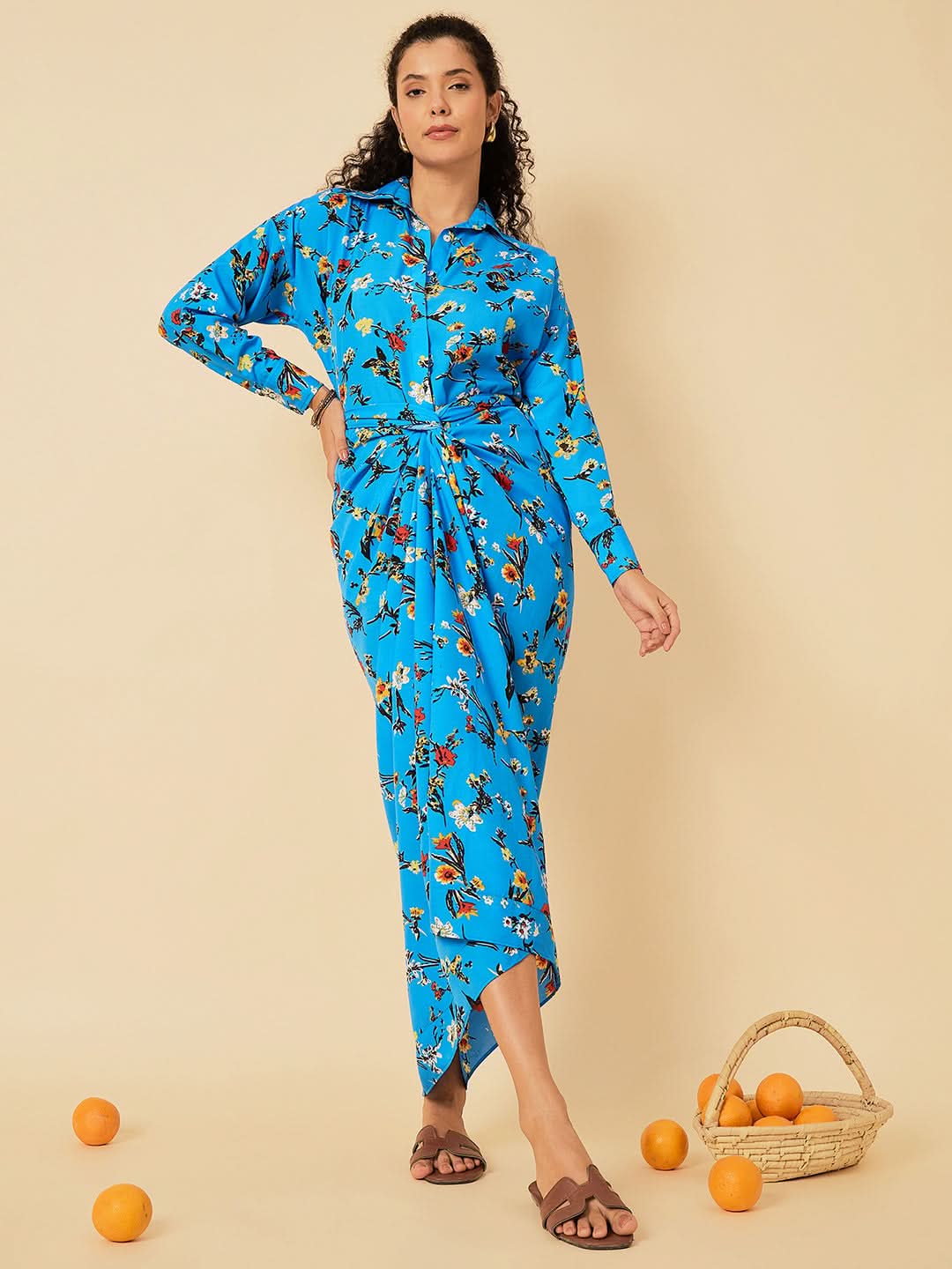 Printed Shirt with Front Twist Skirt Co-ord Set - Pinkkup