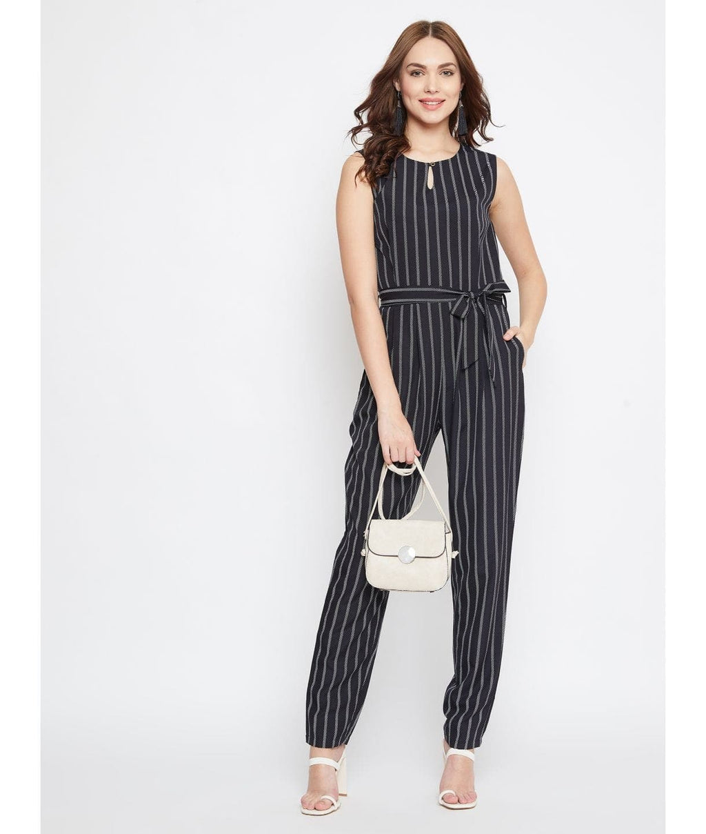 Striped Keyhole Jumpsuit with Belt
