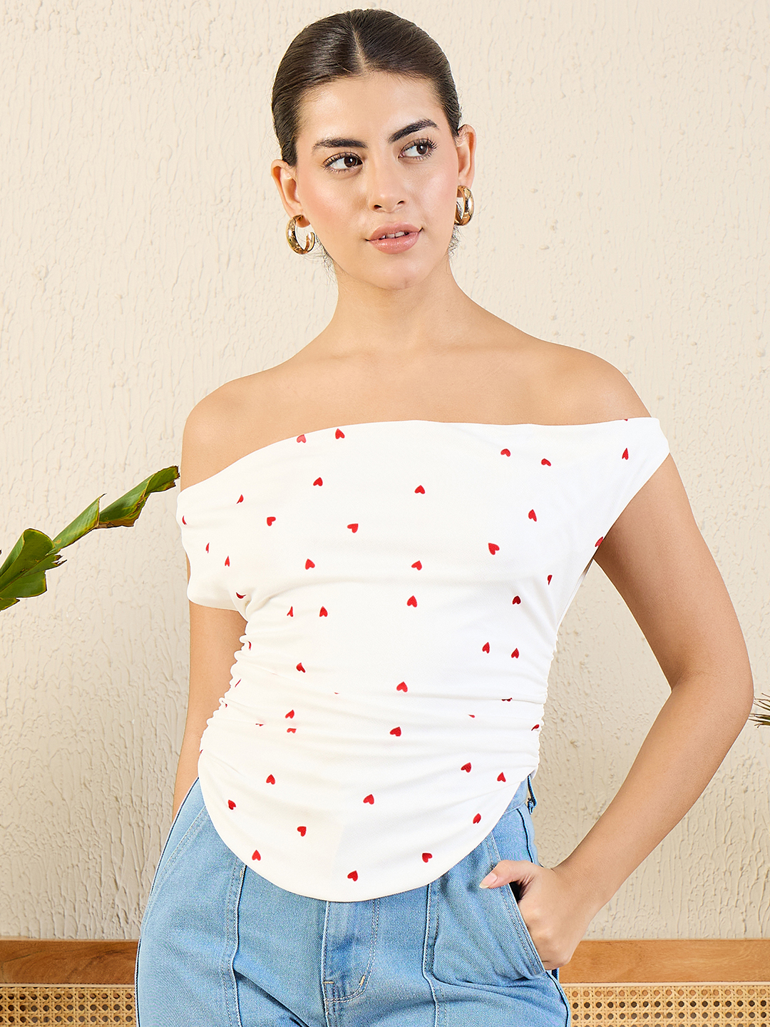 Printed Cotton Stretchable Draped Crop Top - Pinkkup