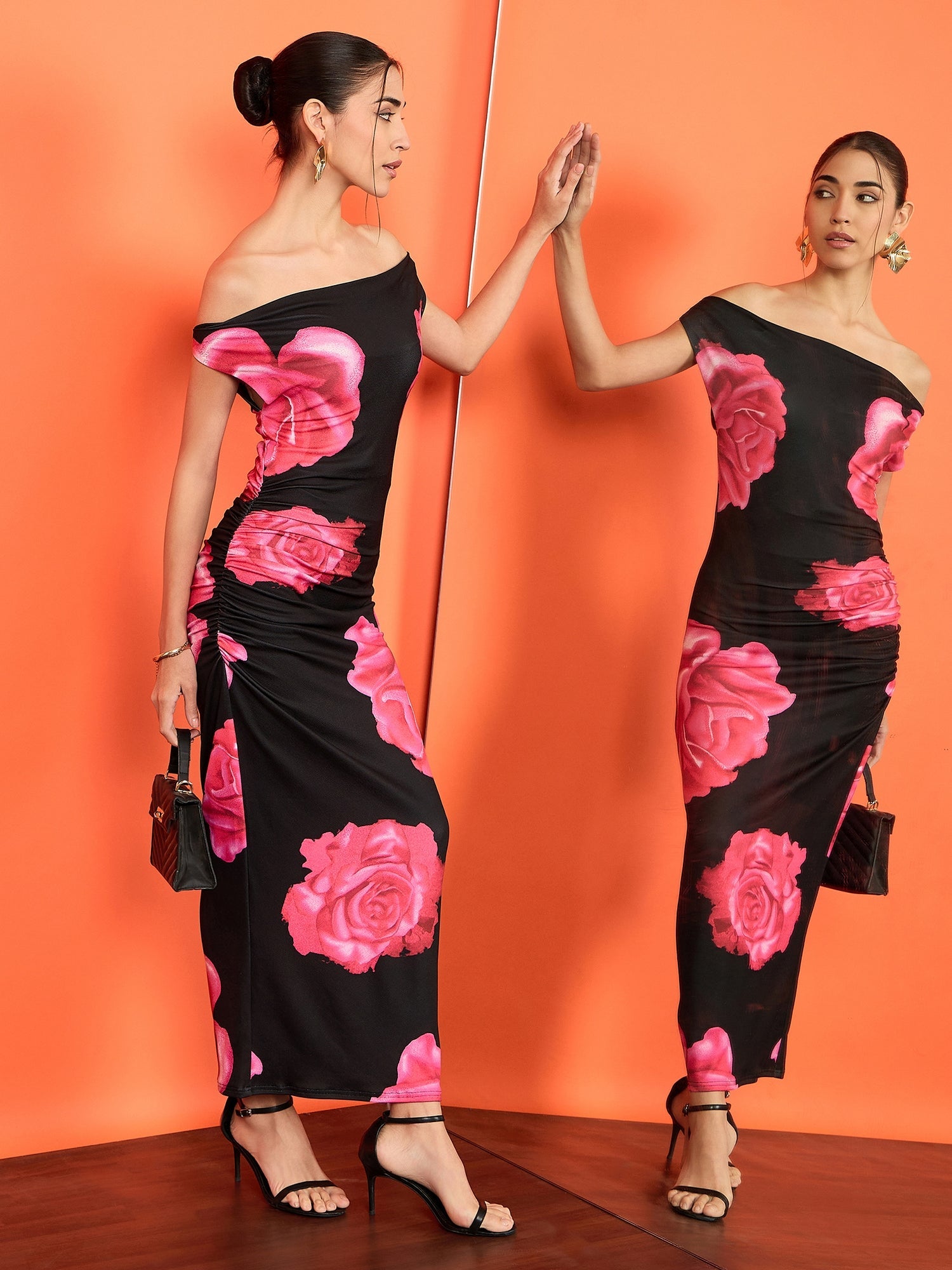 Stretchable Off-Shoulder Drape Dress - Pinkkup