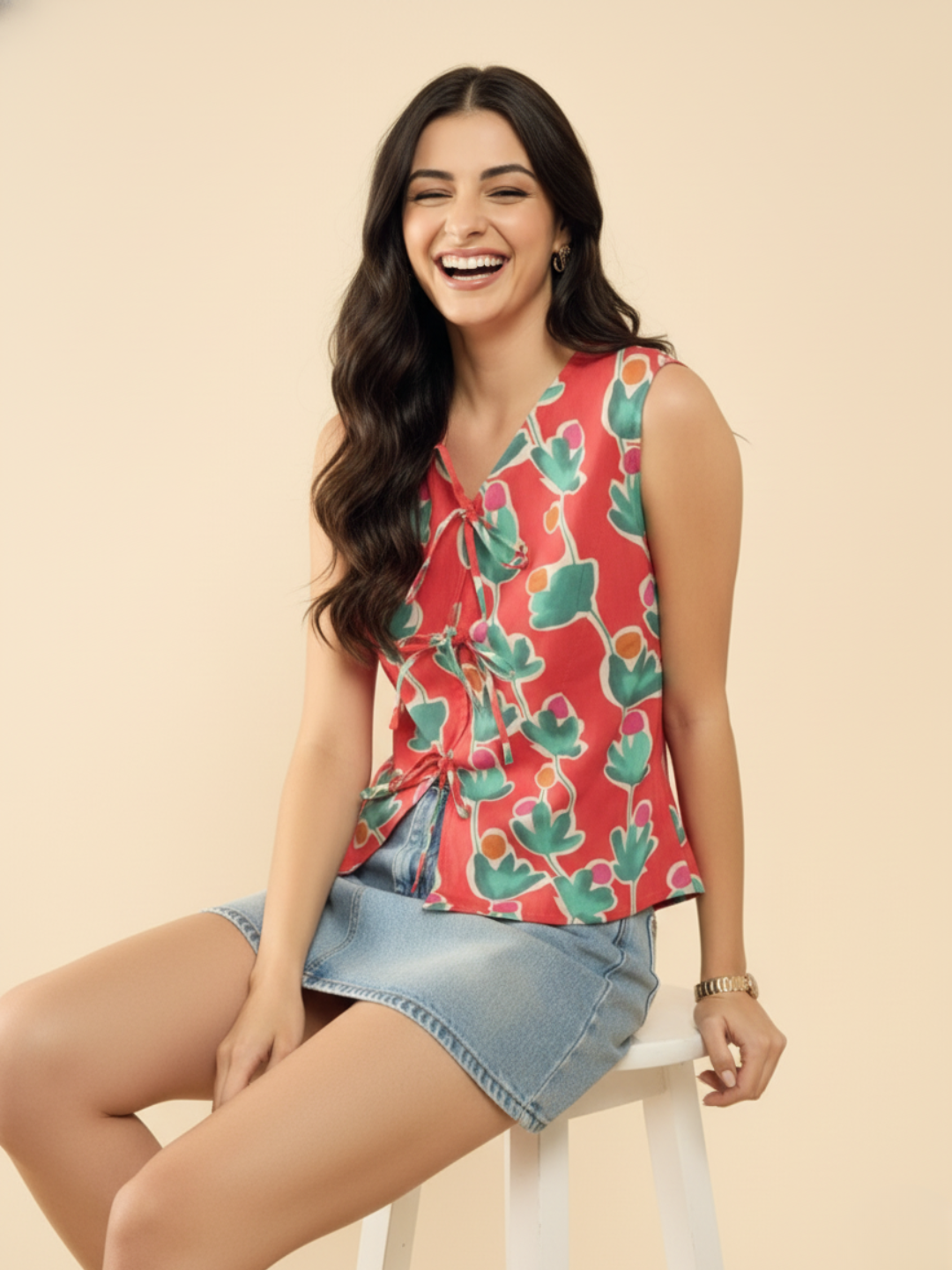 Pure Cotton Top with Tie-Up Detailing - Pinkkup