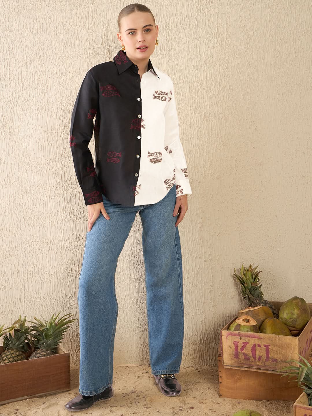 All Over Embroidered Linen Shirt