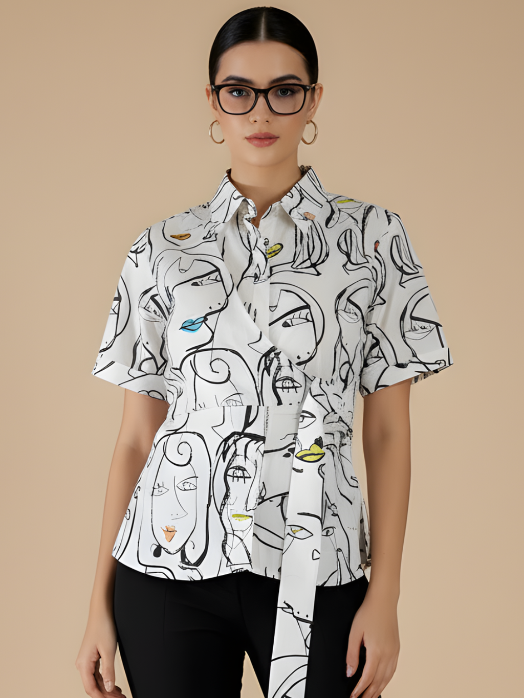 Pure Cotton Waist Tie-Up Shirt - Pinkkup