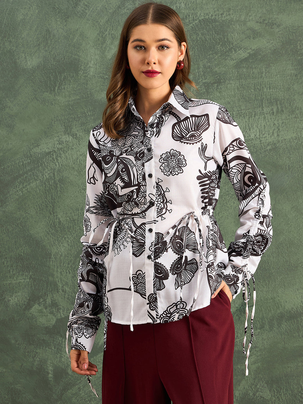 Cinch Waist Pure Cotton Tie-Up Shirt - Pinkkup