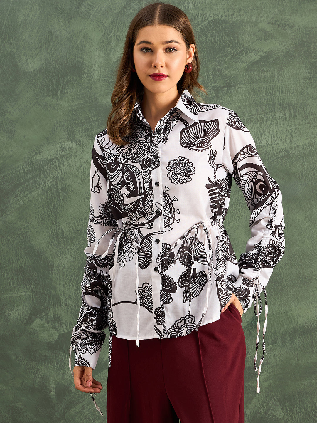 Cinch Waist Pure Cotton Tie-Up Shirt - Pinkkup