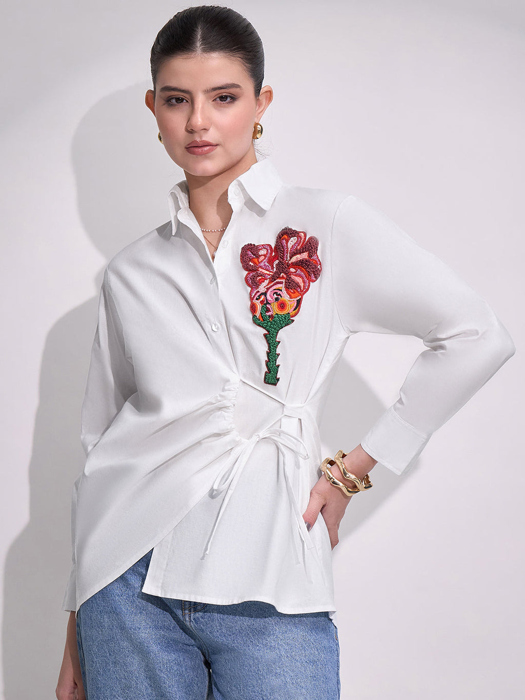 Side Tie-Up Cotton Shirt - Pinkkup