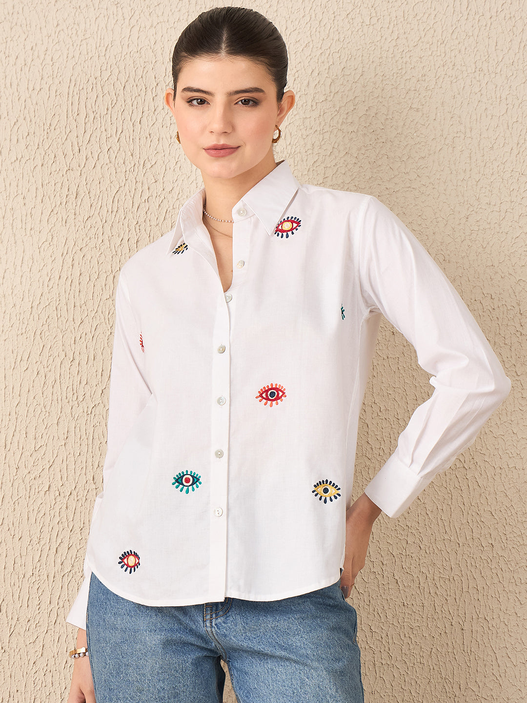 All Over Embroidered Linen Shirt - Pinkkup