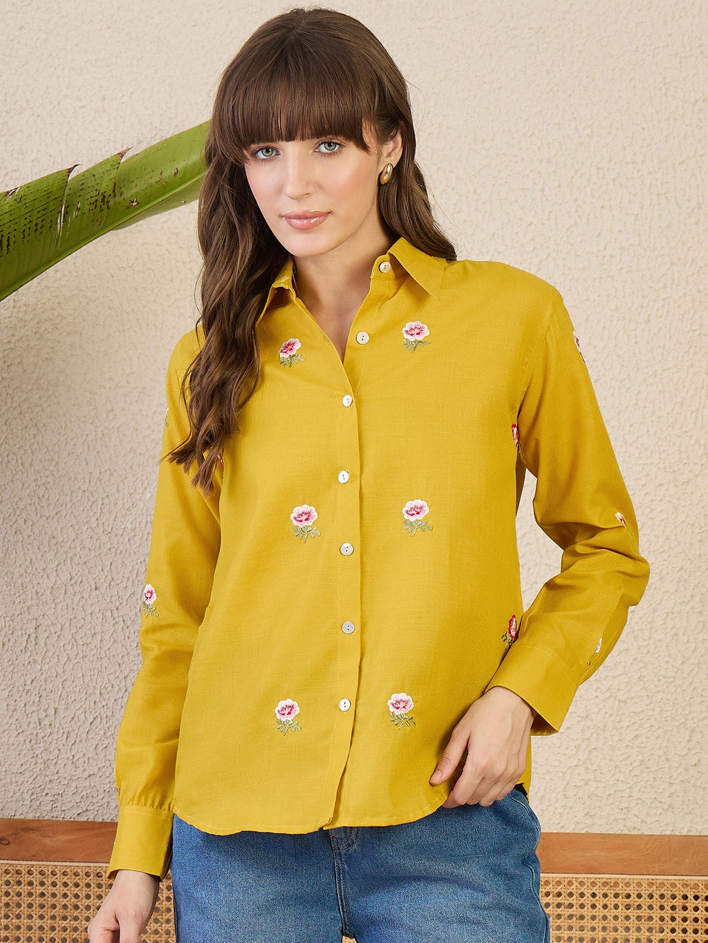All Over Embroidered Linen Shirt - Pinkkup