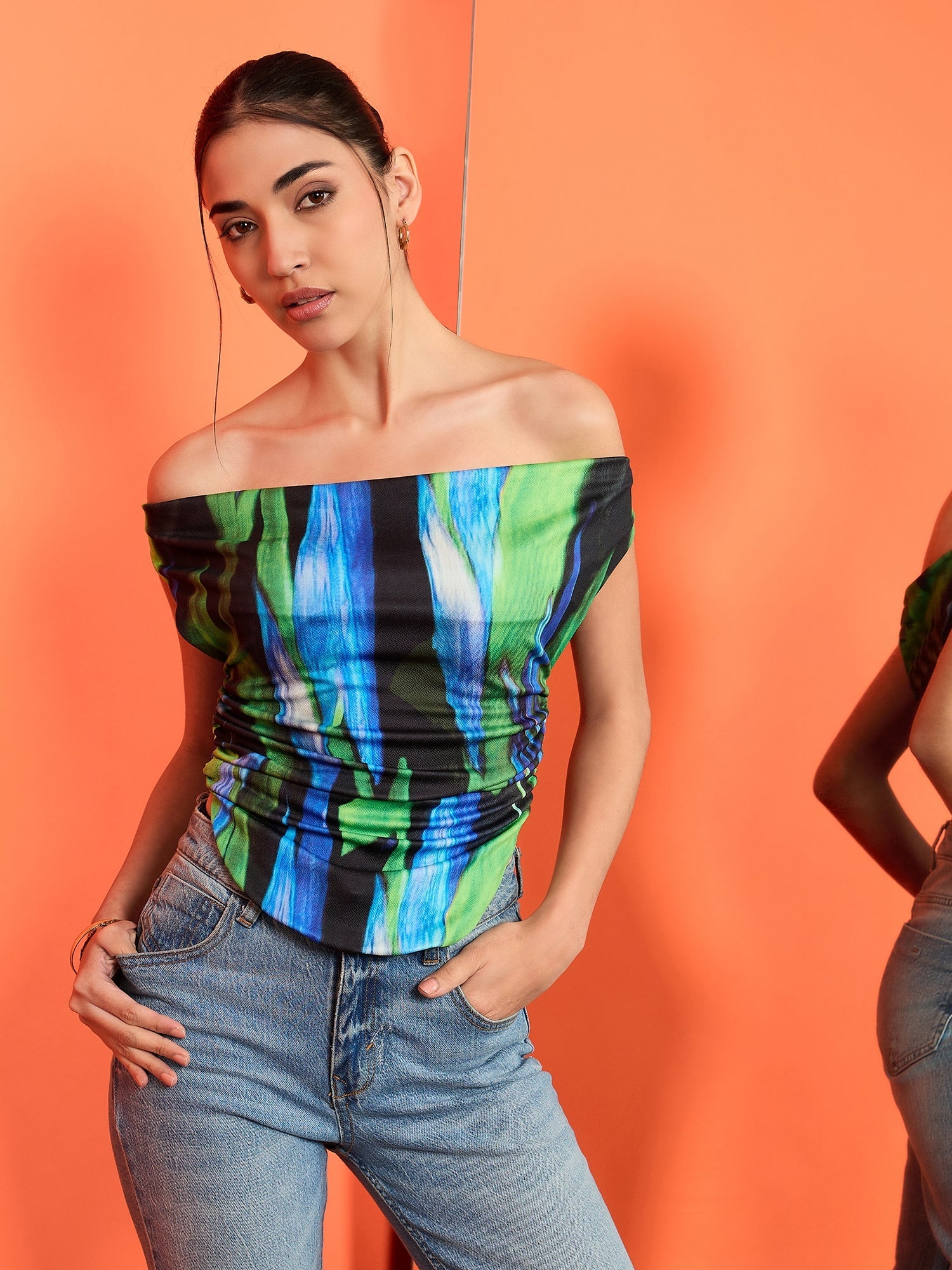 Printed Cotton Stretchable Draped Crop Top - Pinkkup