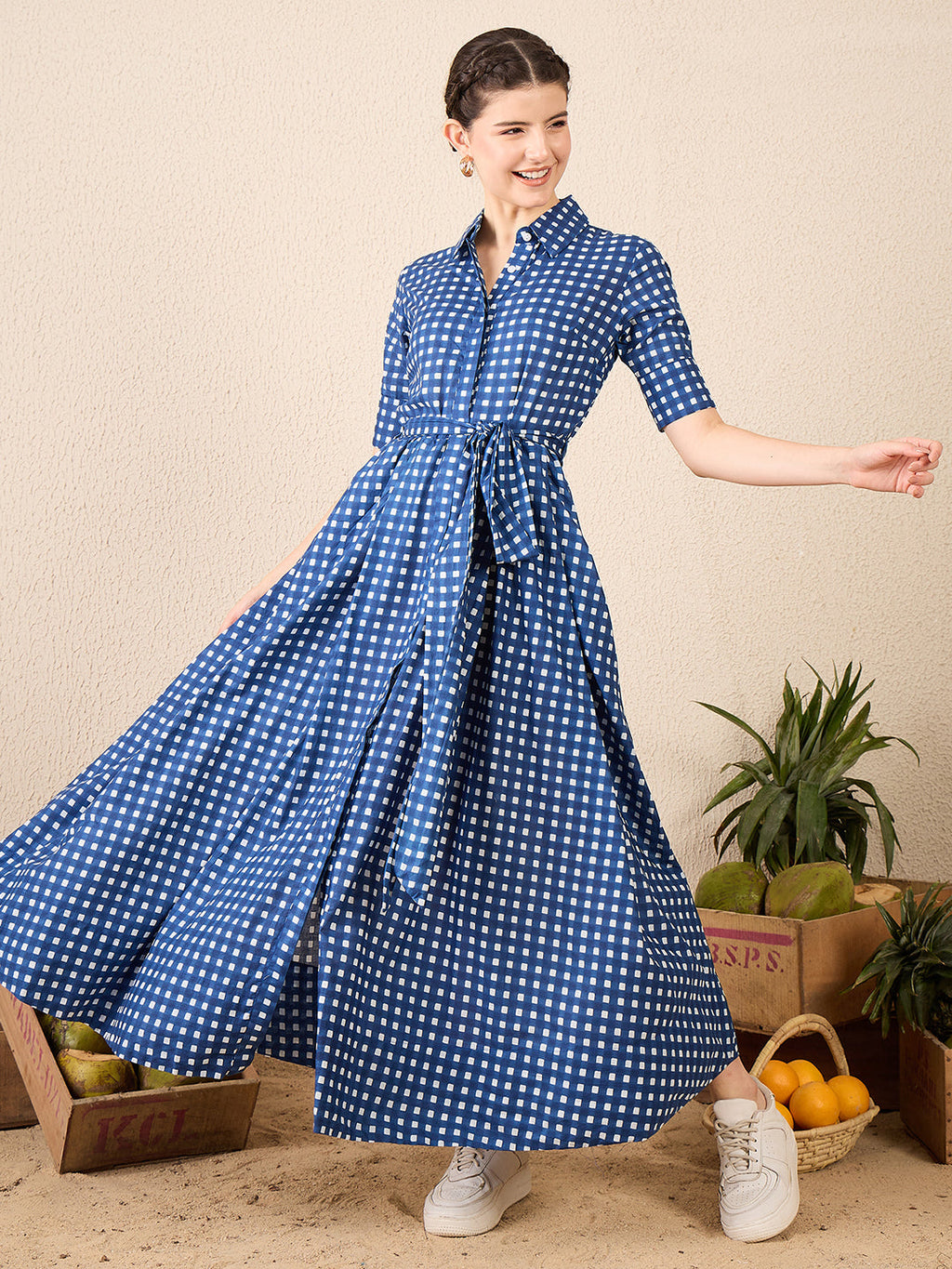 Pure Cotton Buttoned Down Shirt Dress With Belt - Pinkkup