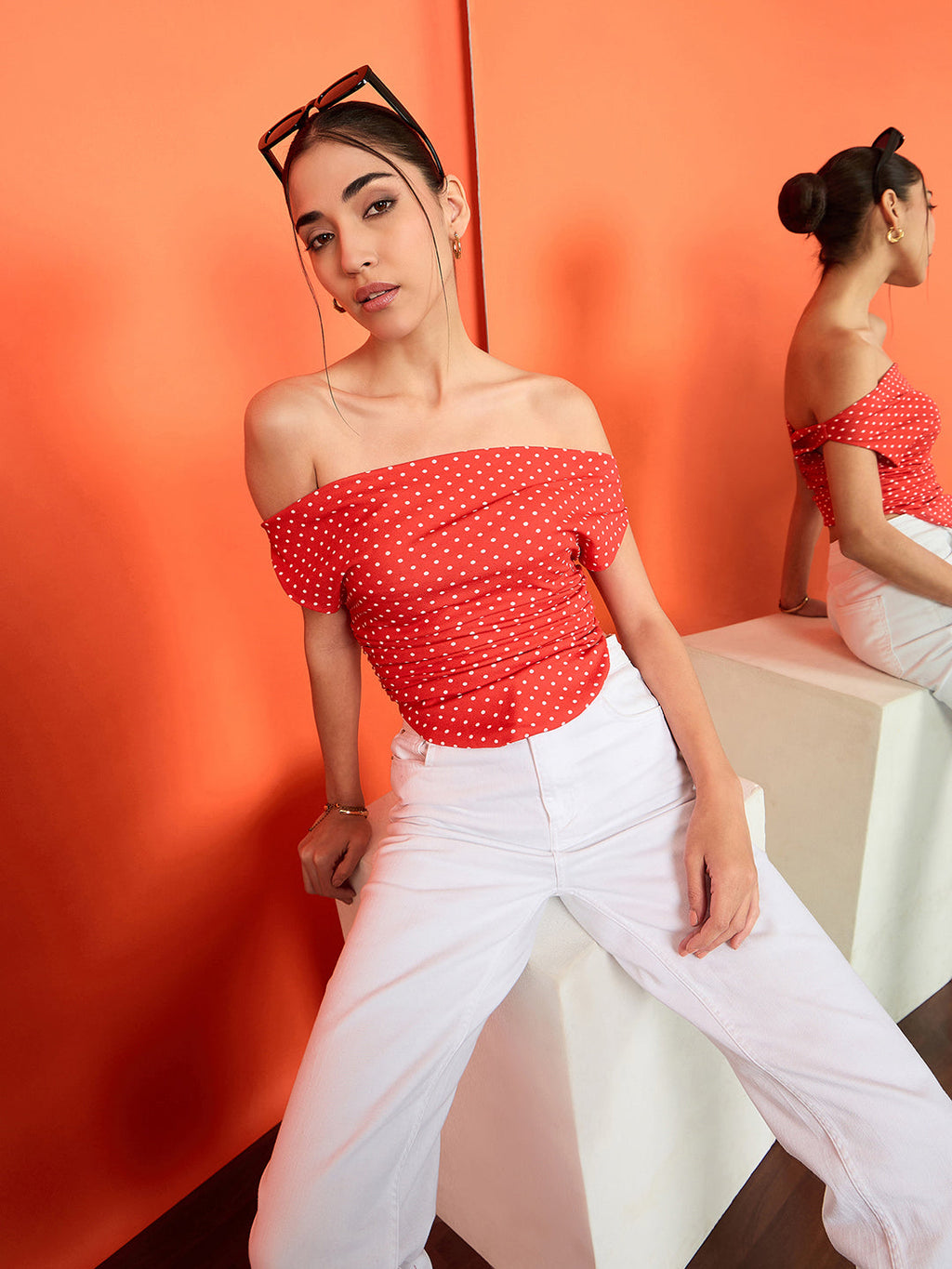 Printed Cotton Stretchable Draped Crop Top - Pinkkup