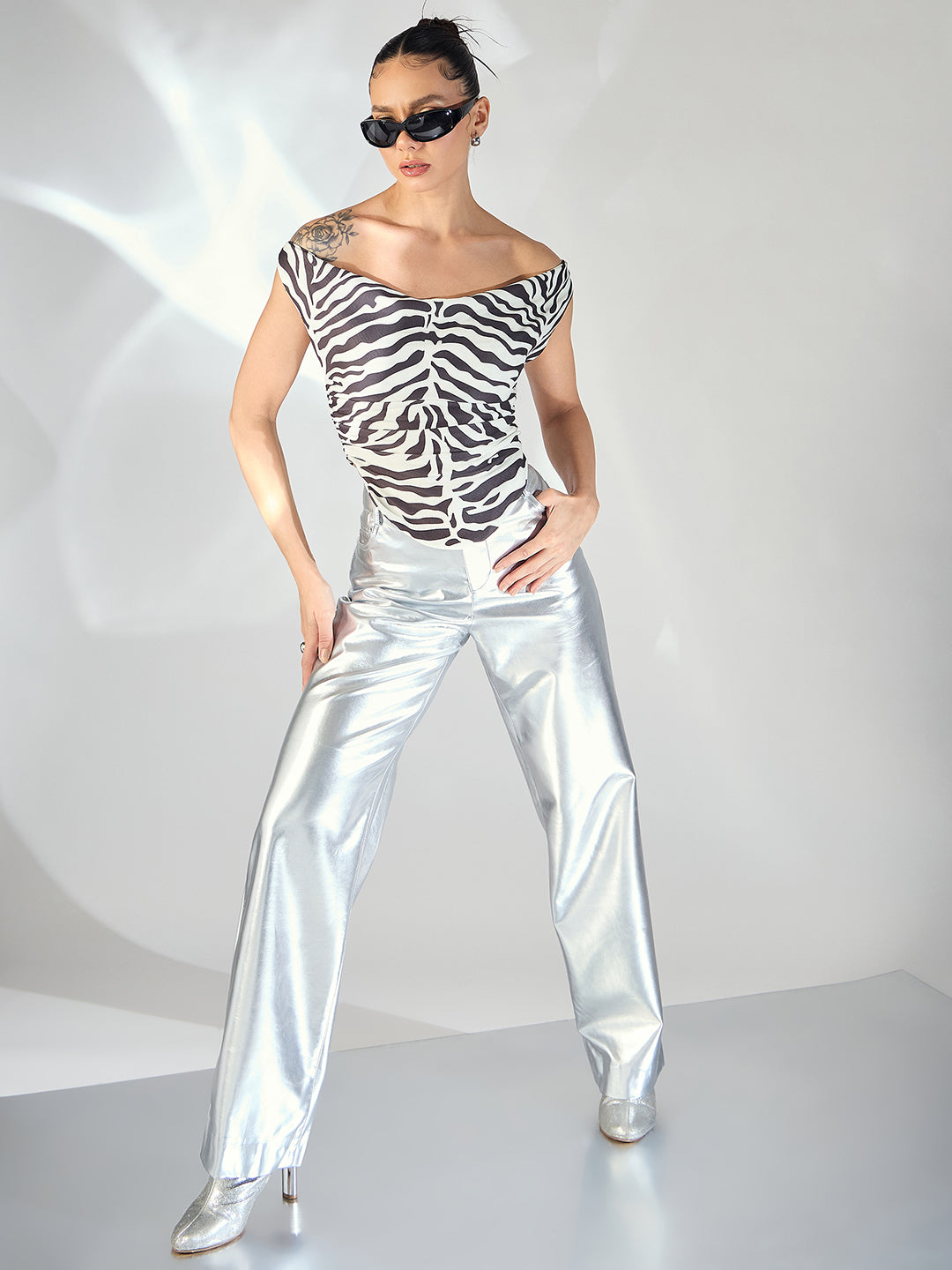 Printed Cotton Stretchable Draped Crop Top - Pinkkup