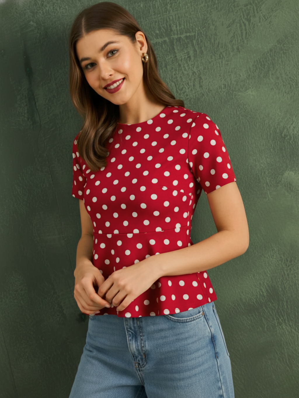 Stretchable Half Sleeve Peplum Top - Pinkkup