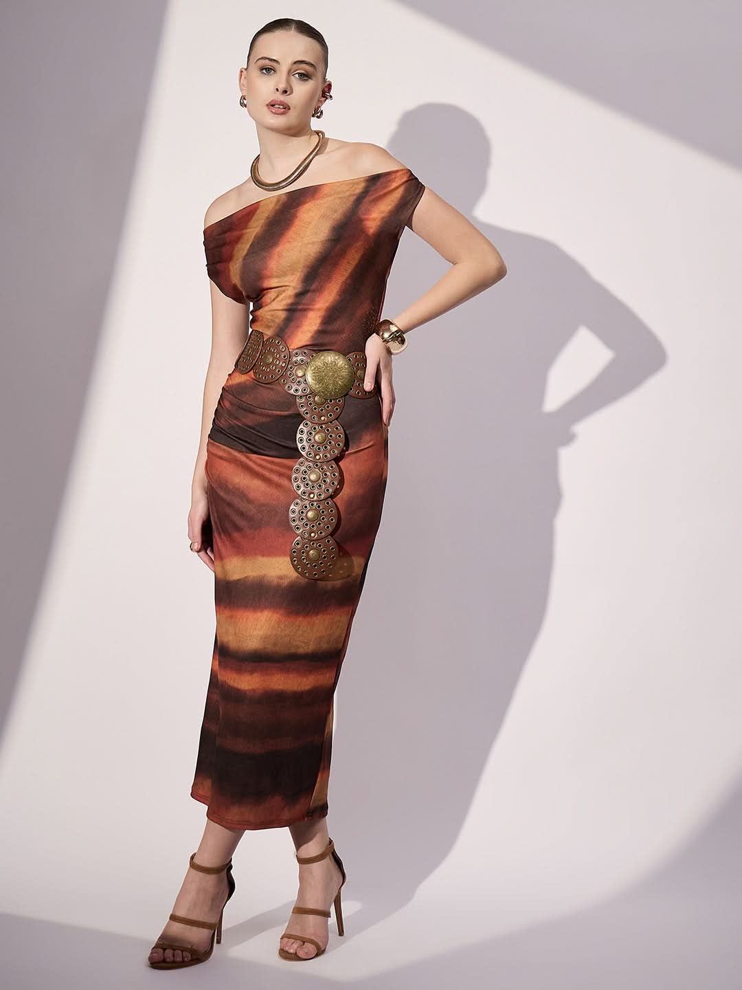 Stretchable Off-Shoulder Drape Dress - Pinkkup
