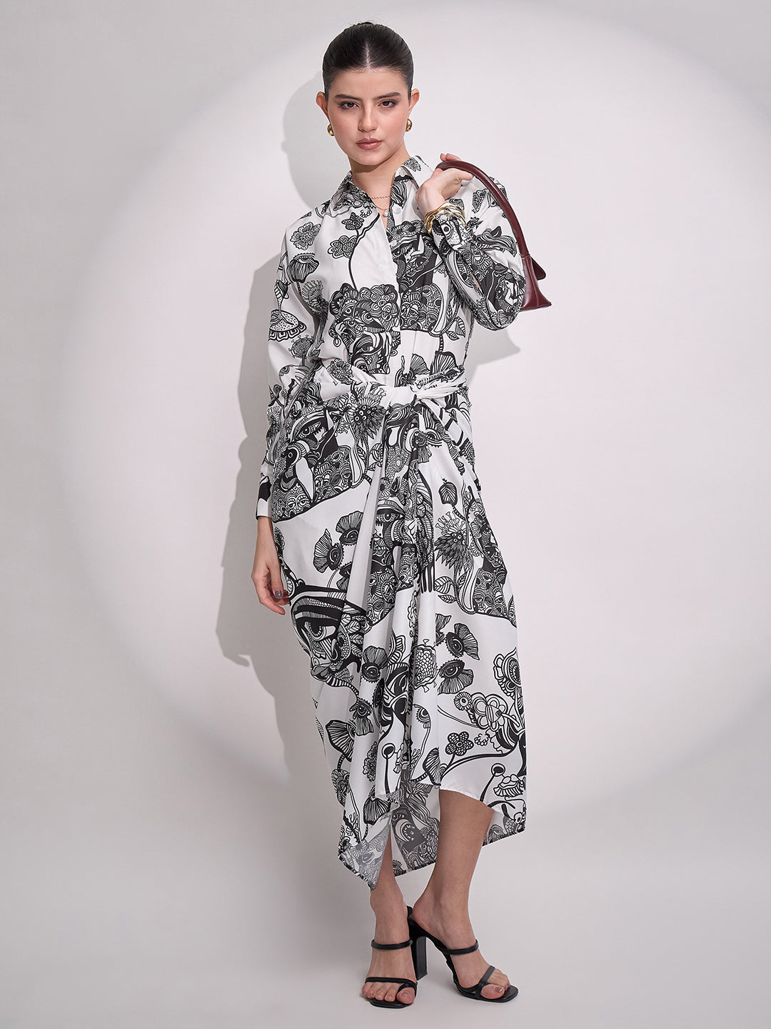 Printed Shirt with Front Twist Skirt Co-ord Set - Pinkkup