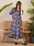 Front Pleated Cotton Midi Dress - Pinkkup