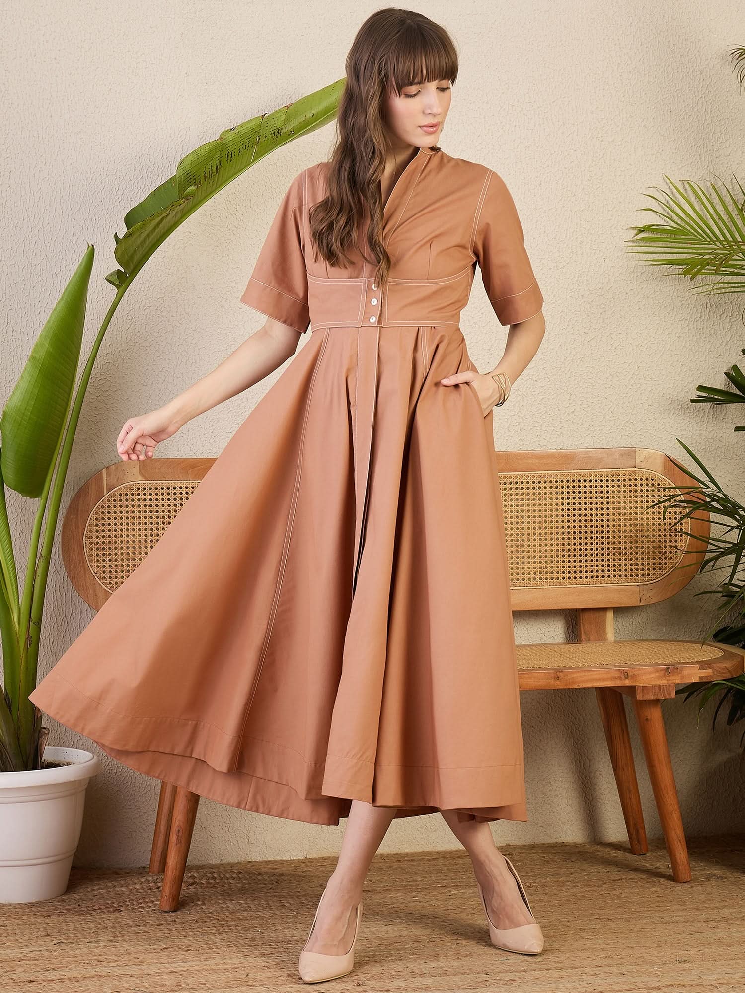 Corset Panelled Midi Cotton Dress