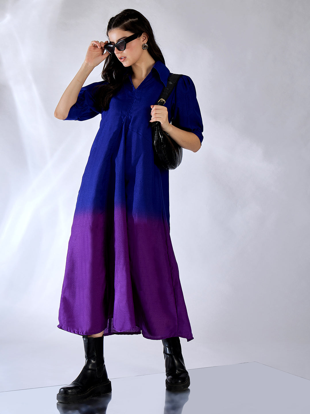 Front Pleated Linen Midi Dress - Pinkkup