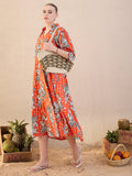 Front Pleated Cotton Midi Dress - Pinkkup