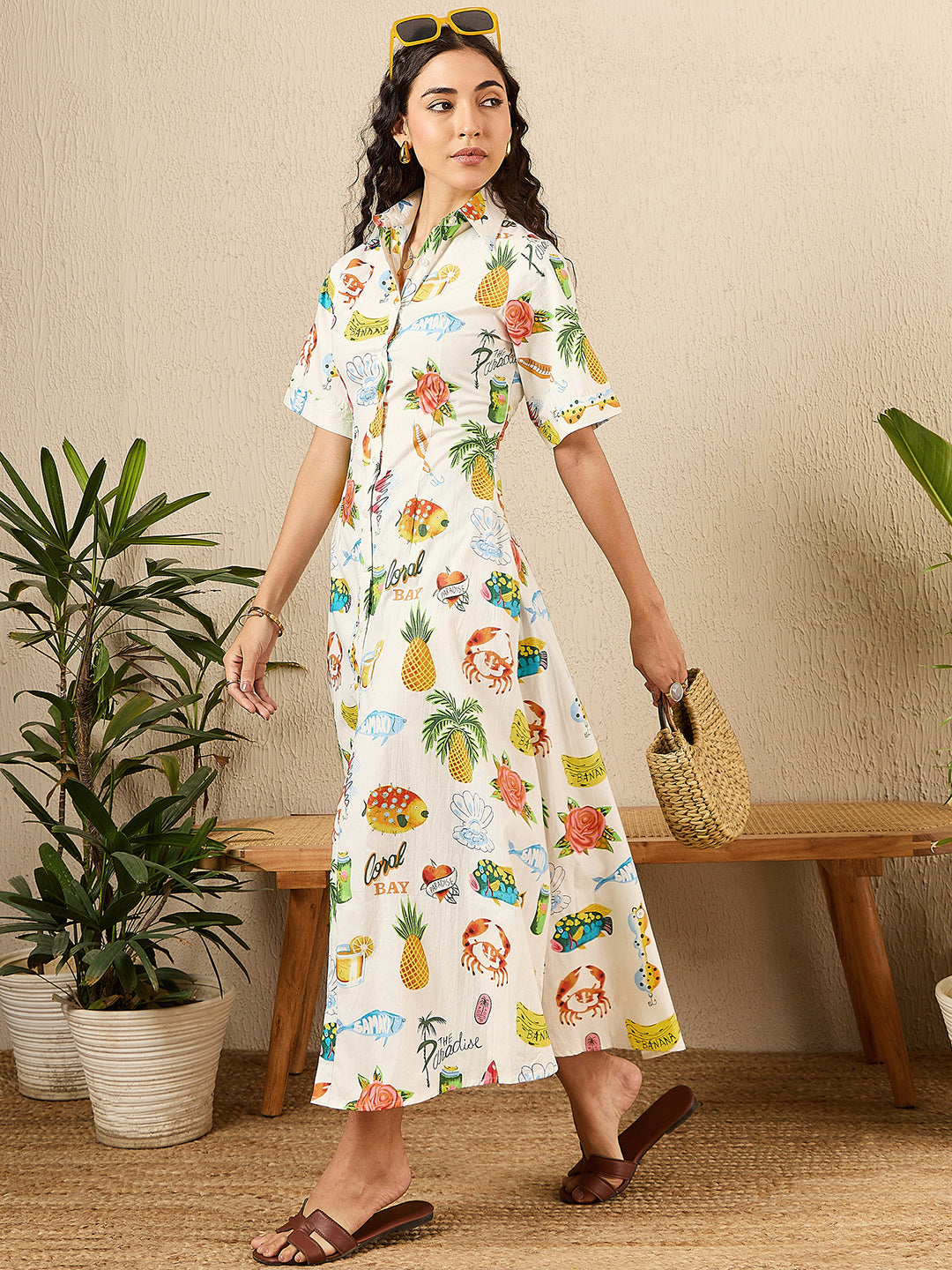 Fit and Flare Cotton Shirt Dress - Pinkkup