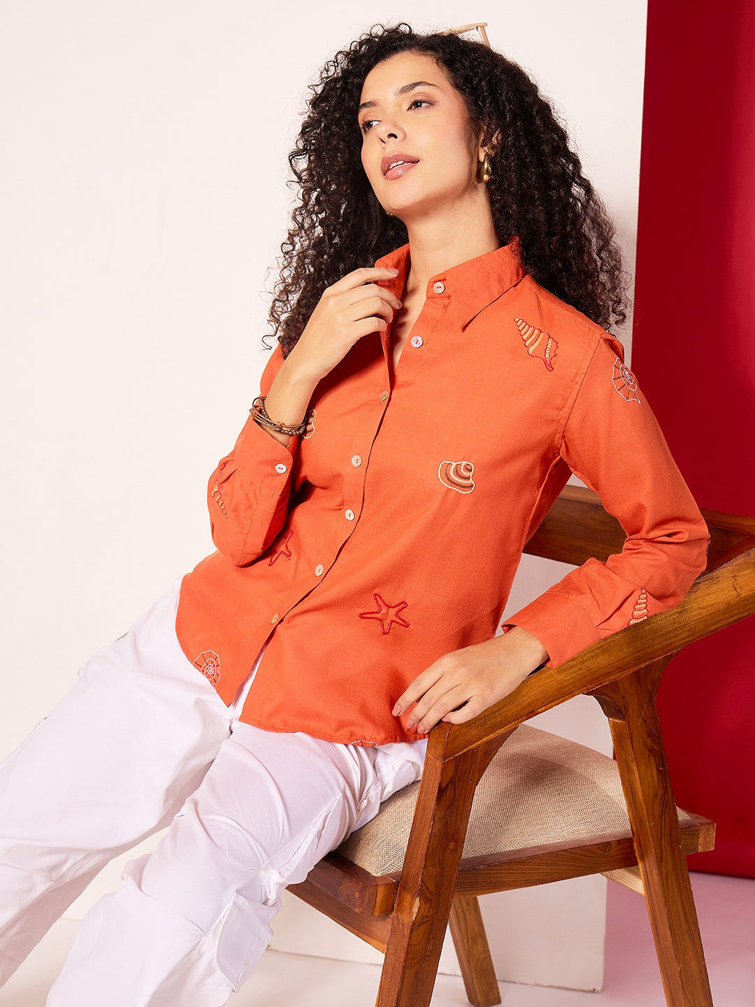 All Over Embroidered Linen Shirt - Pinkkup