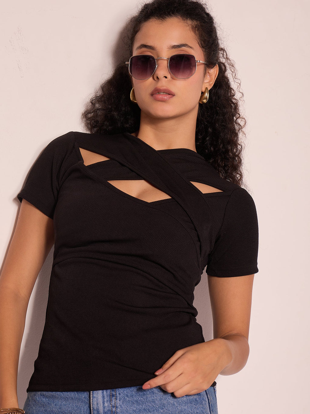 Stretchable Criss Cross Ribbed Top - Pinkkup