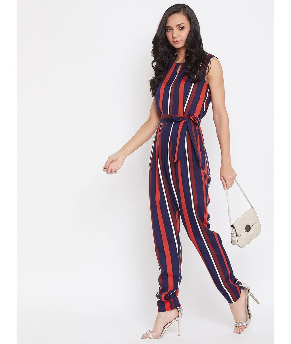 Striped Keyhole Jumpsuit with Belt