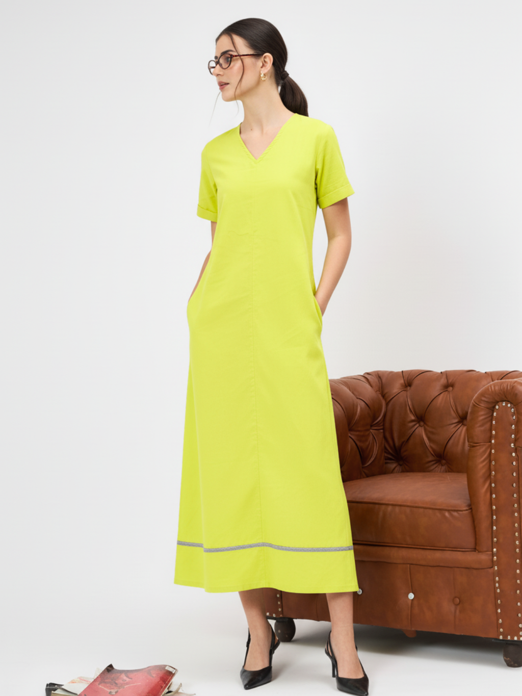 Pure Cotton A-Line Midi Dress - Pinkkup