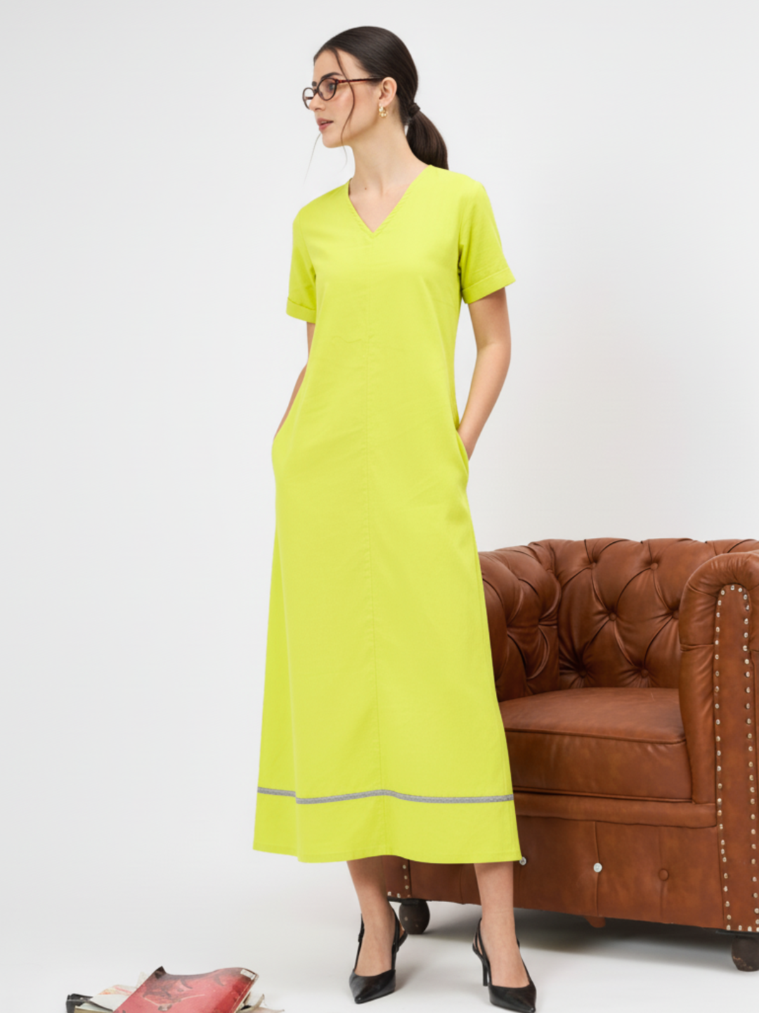 Pure Cotton A-Line Midi Dress - Pinkkup