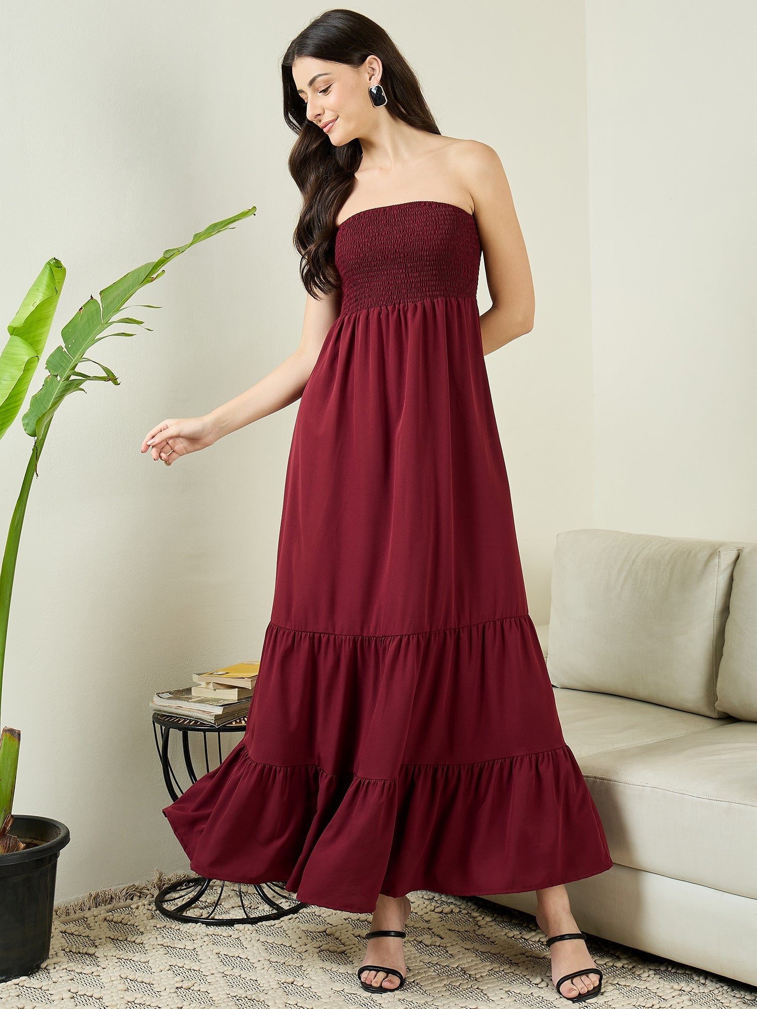 Strapless Smocked Maxi Dress - Pinkkup