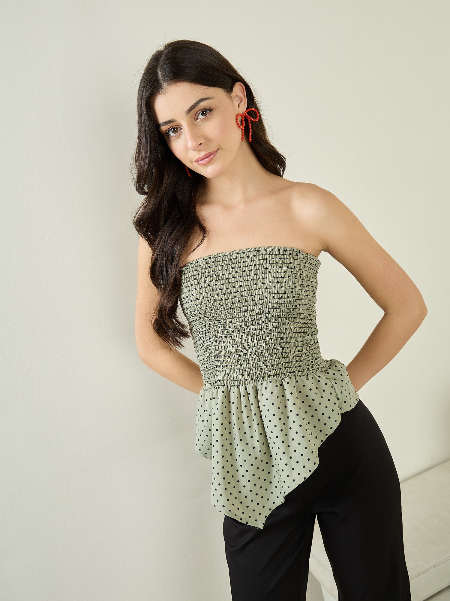 Smocked Bandeau Asymmetrical Top - Pinkkup