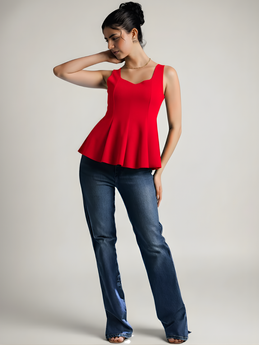 Stretchable Ribbed Peplum Top