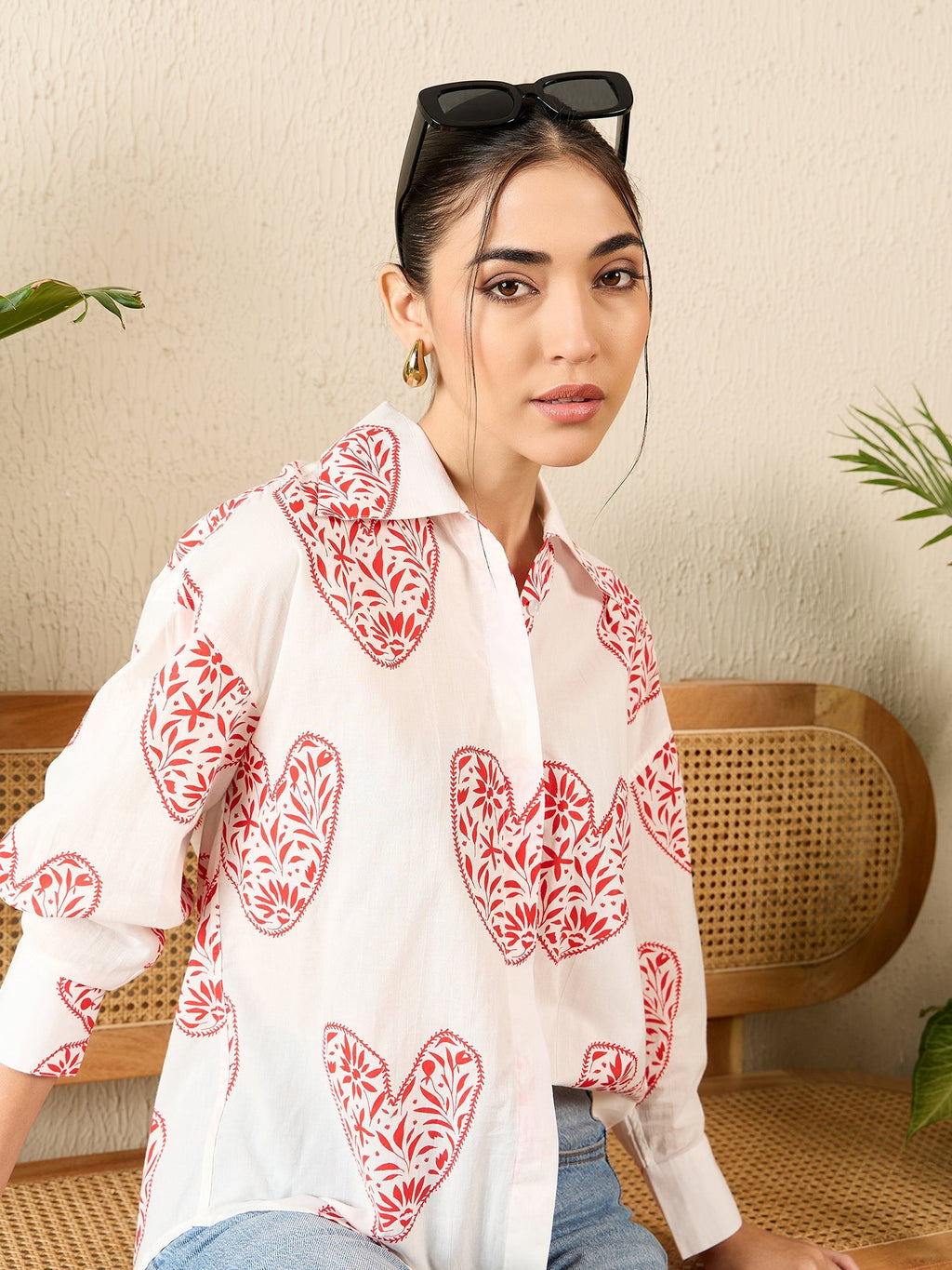 Printed Asymmetrical Cotton Shirt - Pinkkup
