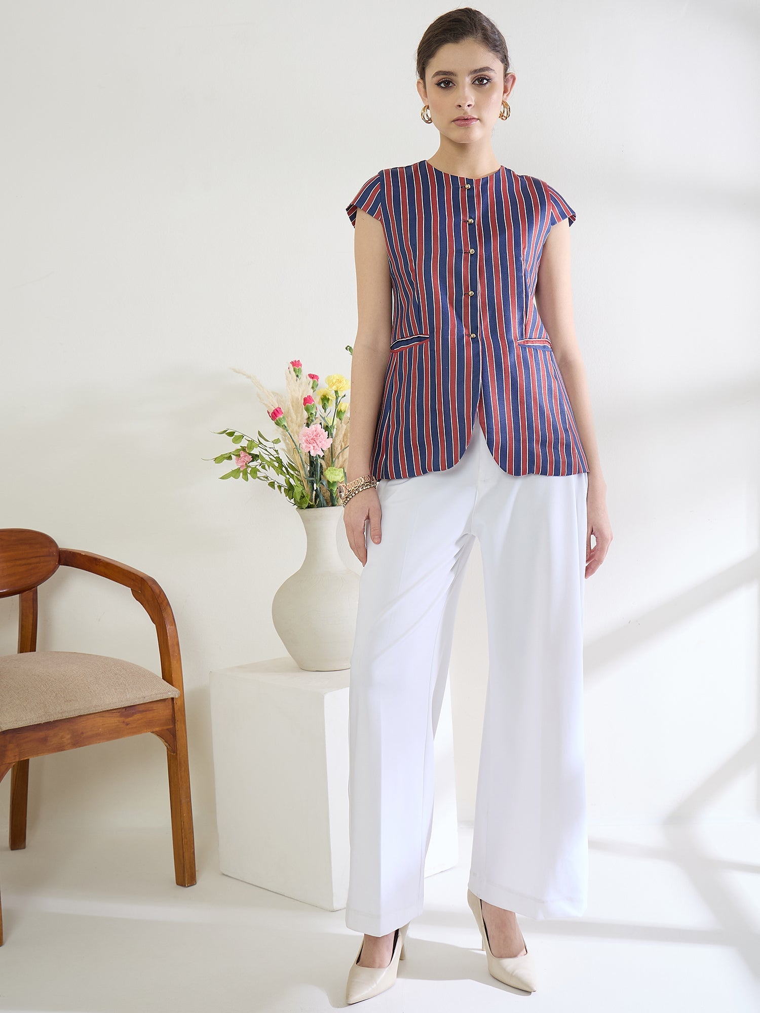 Pure Linen Striped Tailored Vest
