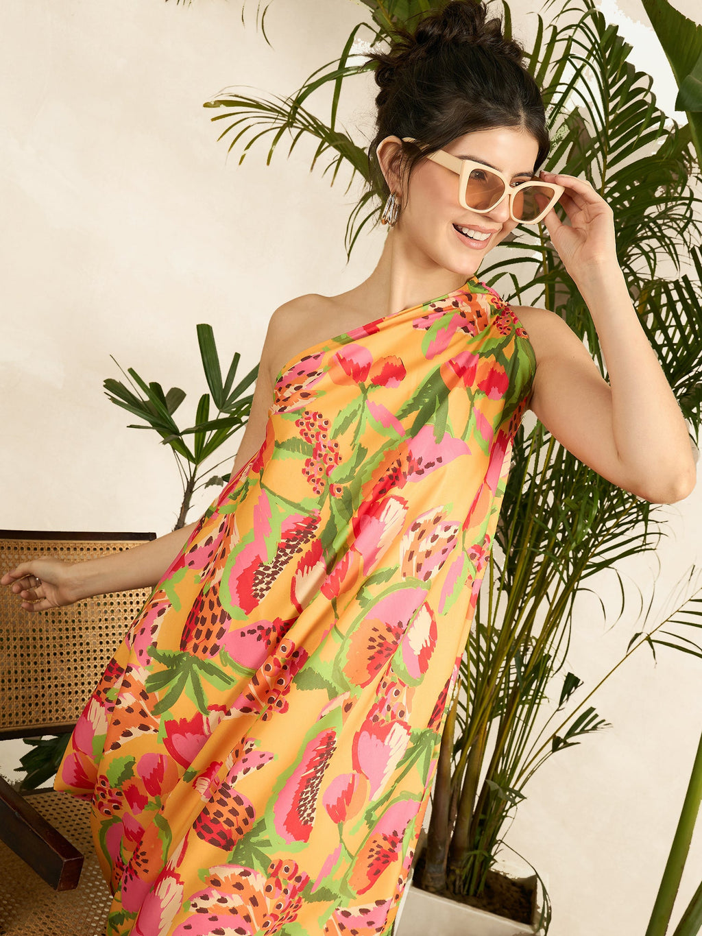 Asymmetric One-Shoulder Crepe Dress