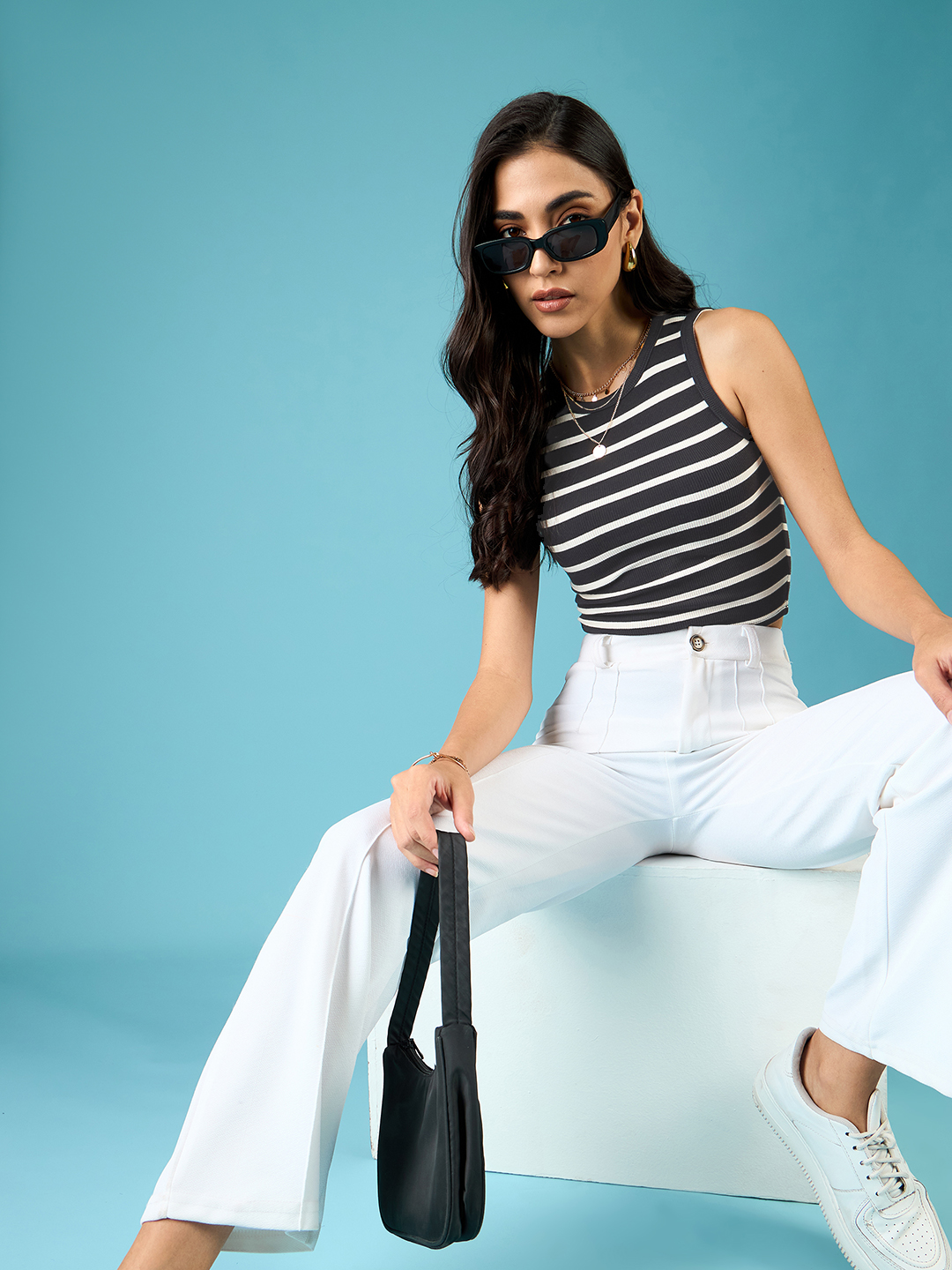 Stretchable Ribbed Sleeveless Crop Top - Pinkkup