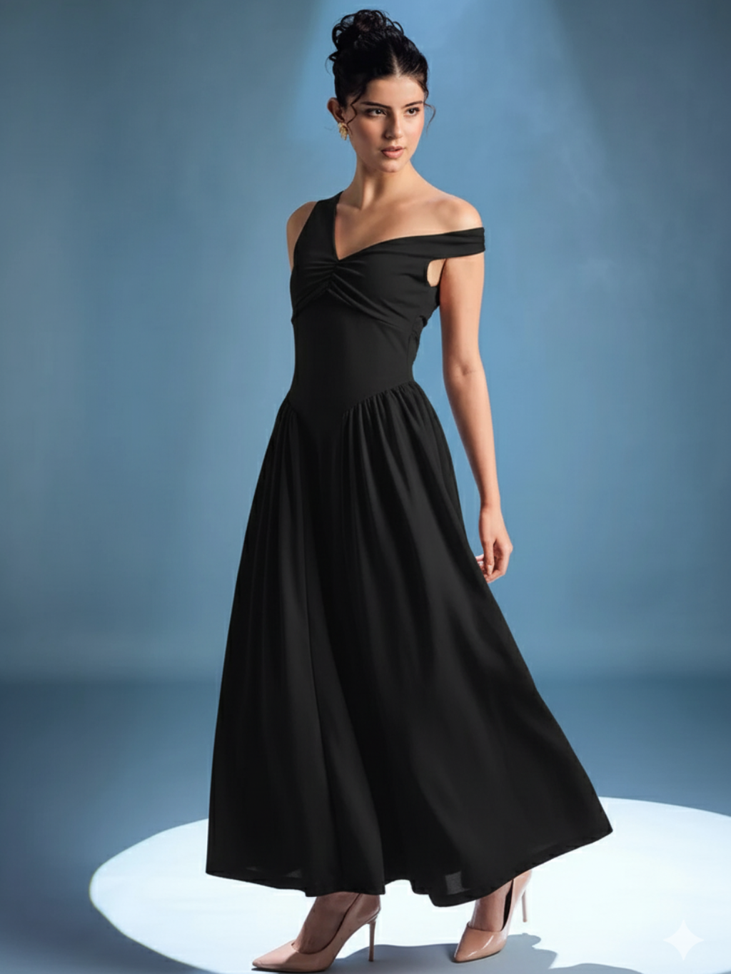 Stretchable One Shoulder Drop Waist Maxi Dress - Pinkkup