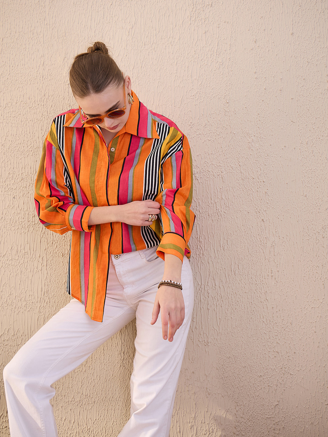 Printed Asymmetrical Cotton Shirt - Pinkkup