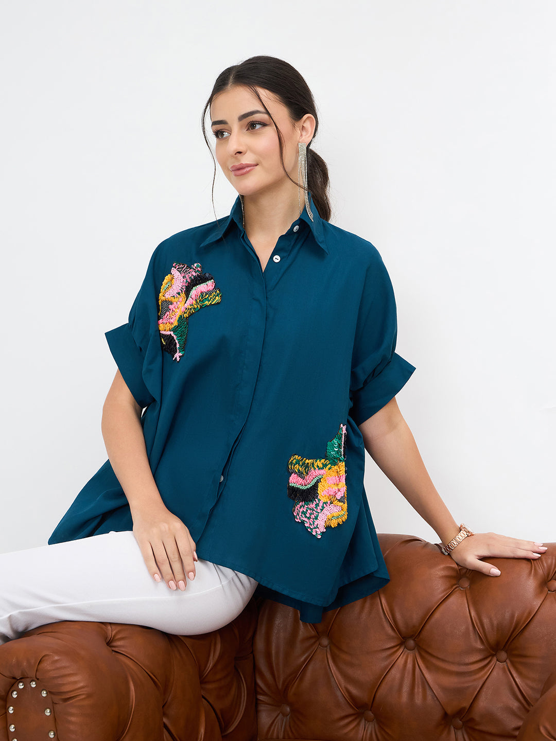 Antifit Embellished Pure Cotton Shirt - Pinkkup