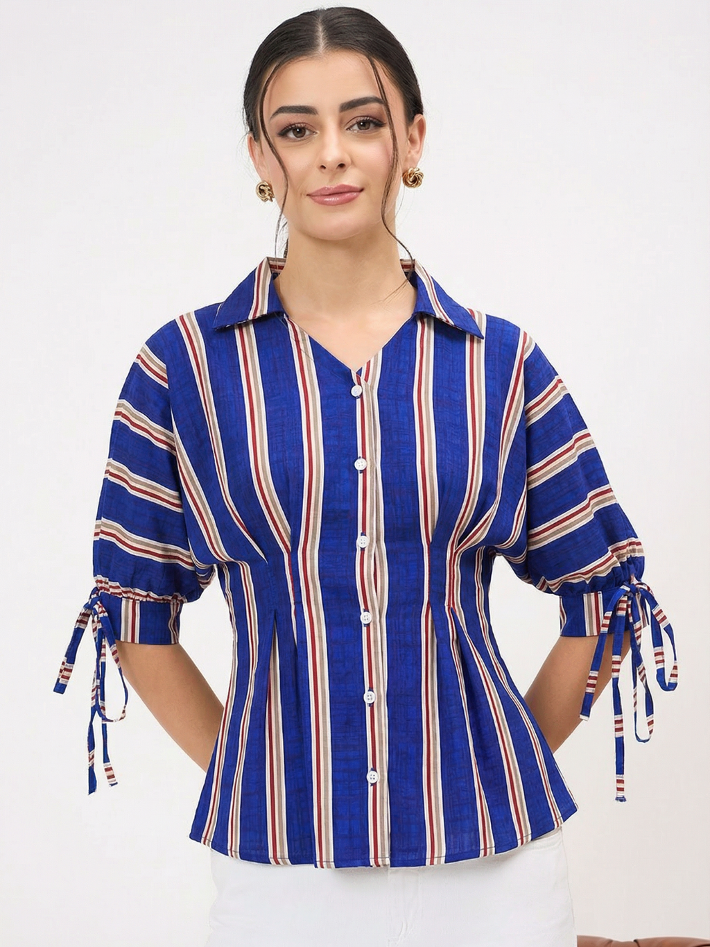 Puff Sleeve Waisted Shirt - Pinkkup