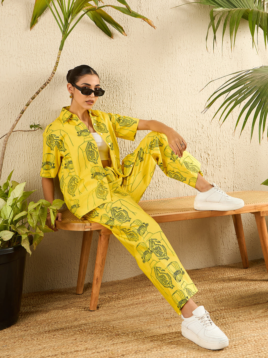 Printed Two Piece Cotton Coord Set - Pinkkup