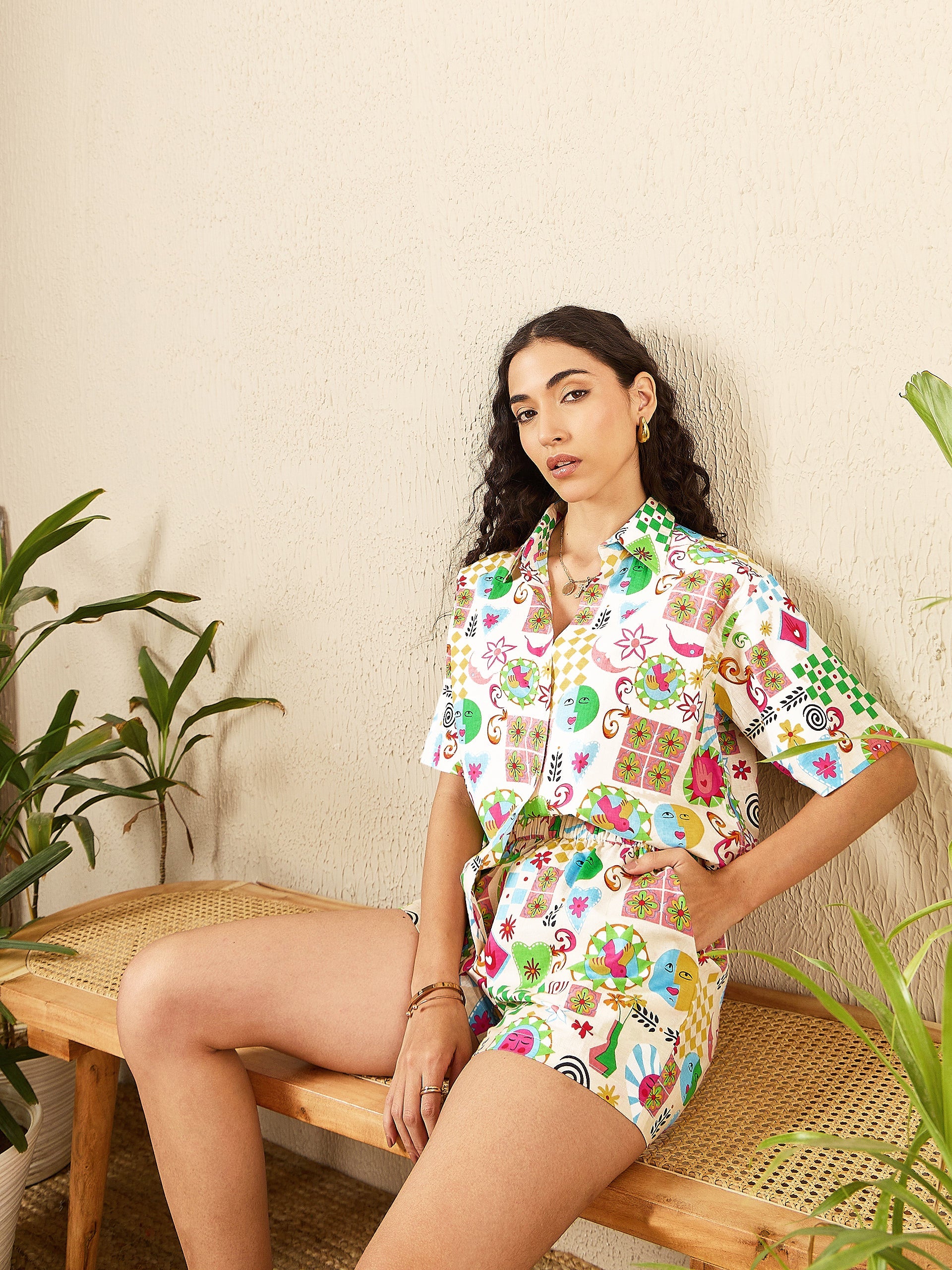 Printed Two Piece Shorts and Shirt Set - Pinkkup