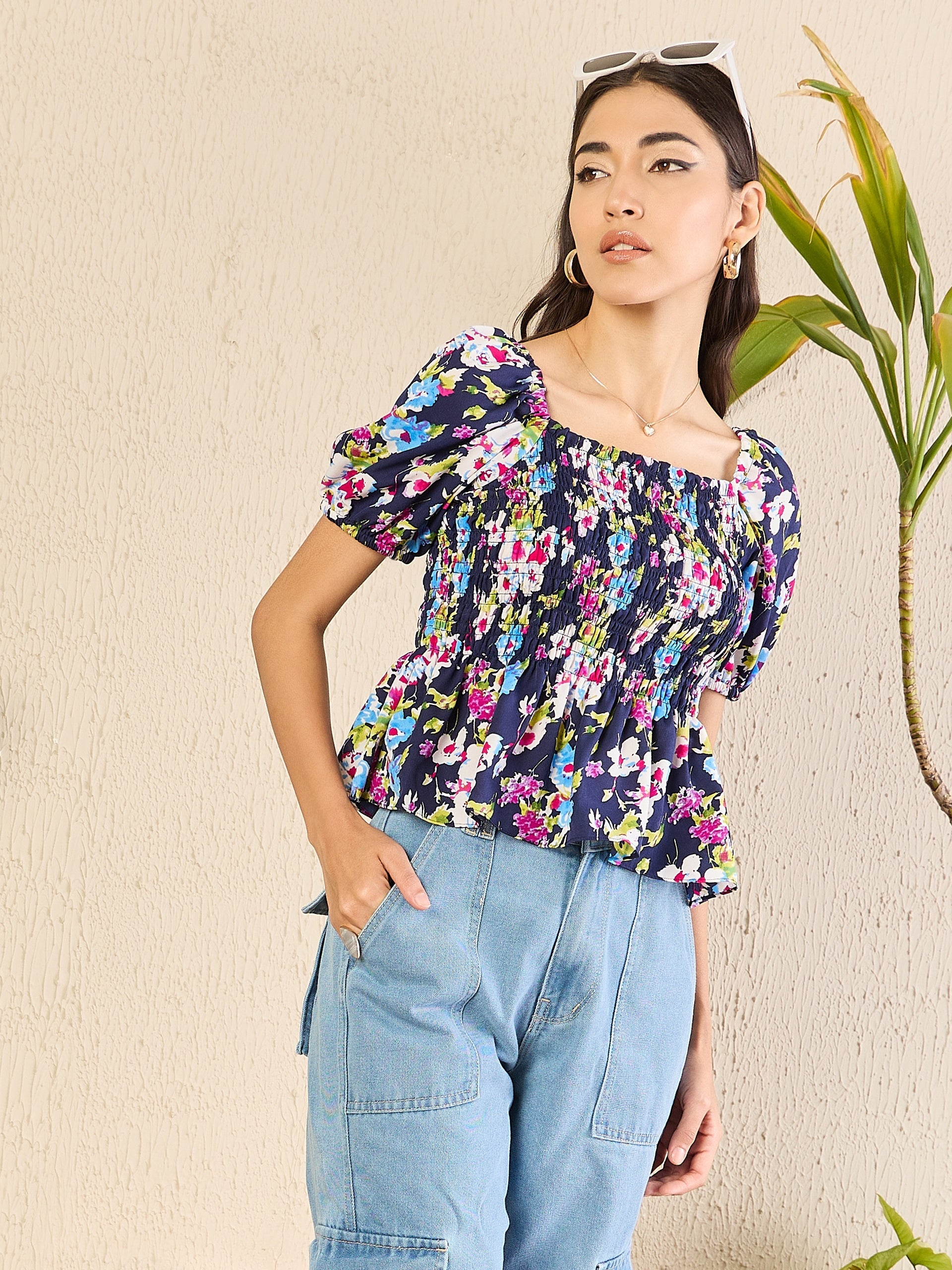 Smocked Peplum Top - Pinkkup