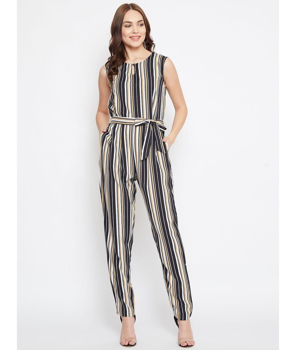 Striped Keyhole Jumpsuit with Belt