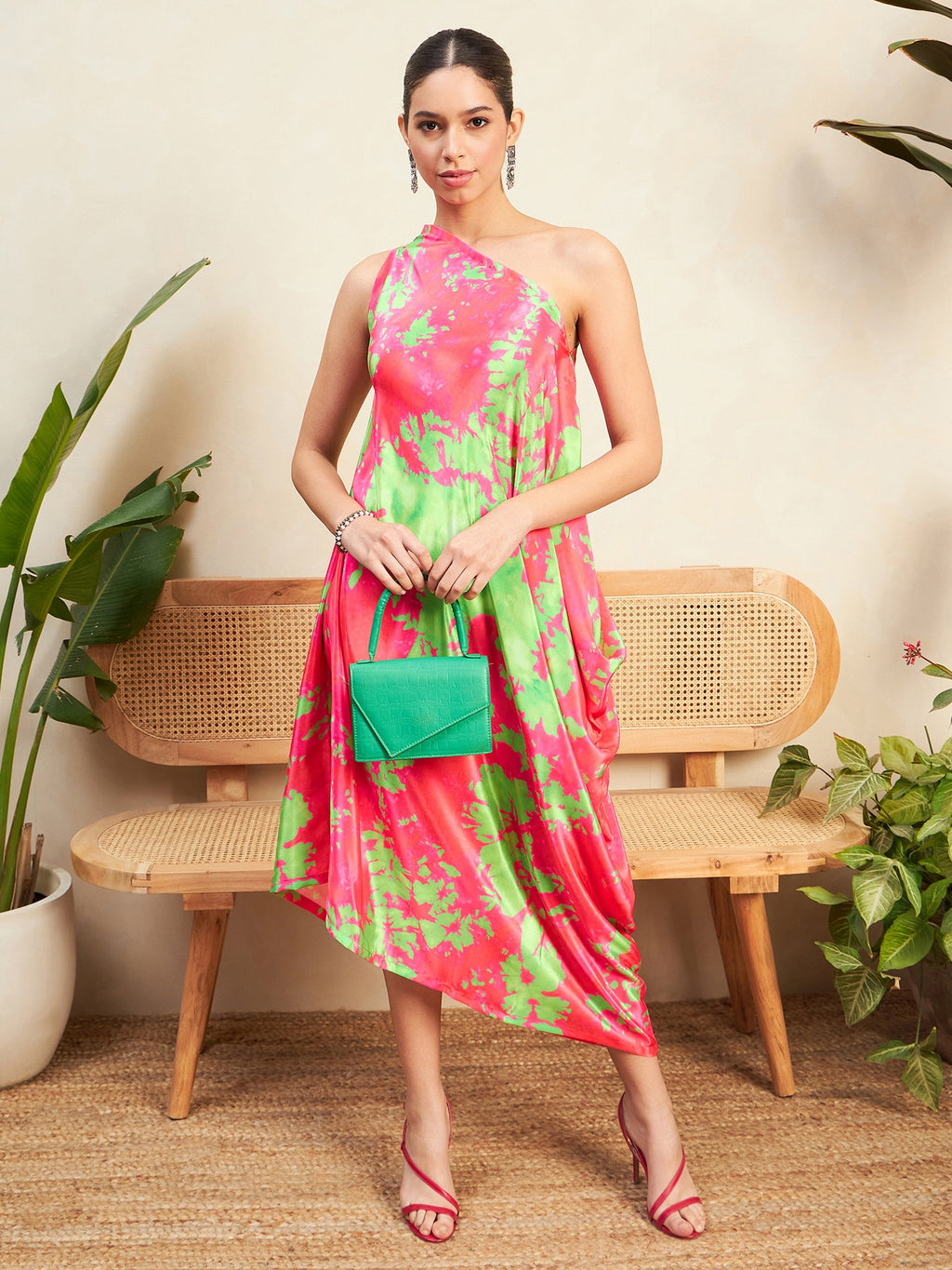 Asymmetric One-Shoulder Crepe Dress - Pinkkup