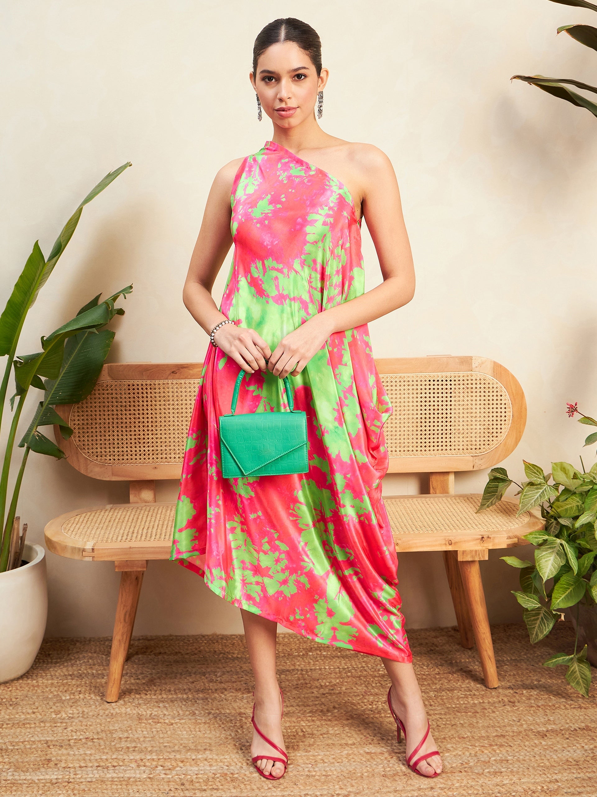 Asymmetric One-Shoulder Crepe Dress - Pinkkup