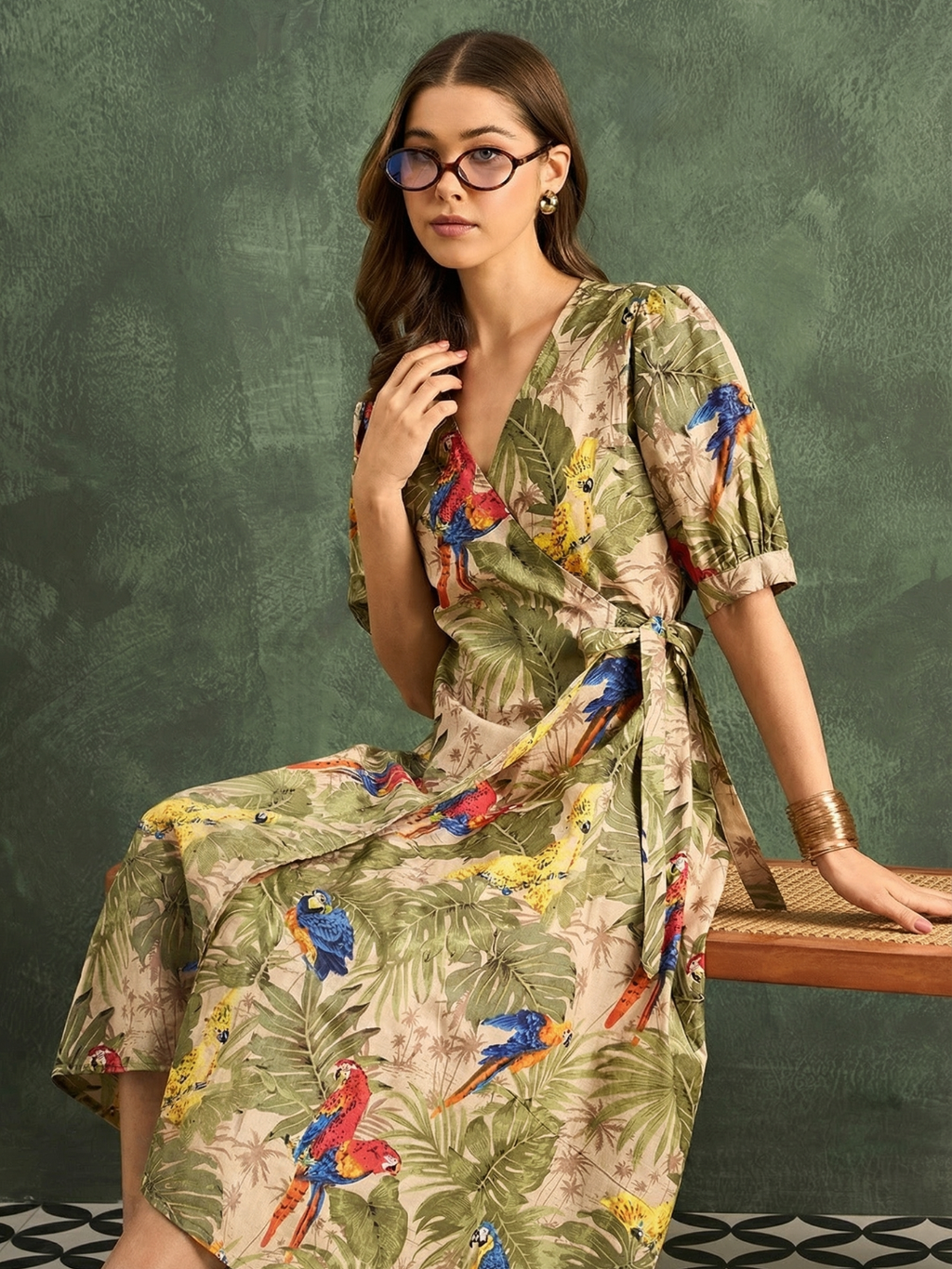 Pure Cotton Wrap Midi Dress - Pinkkup