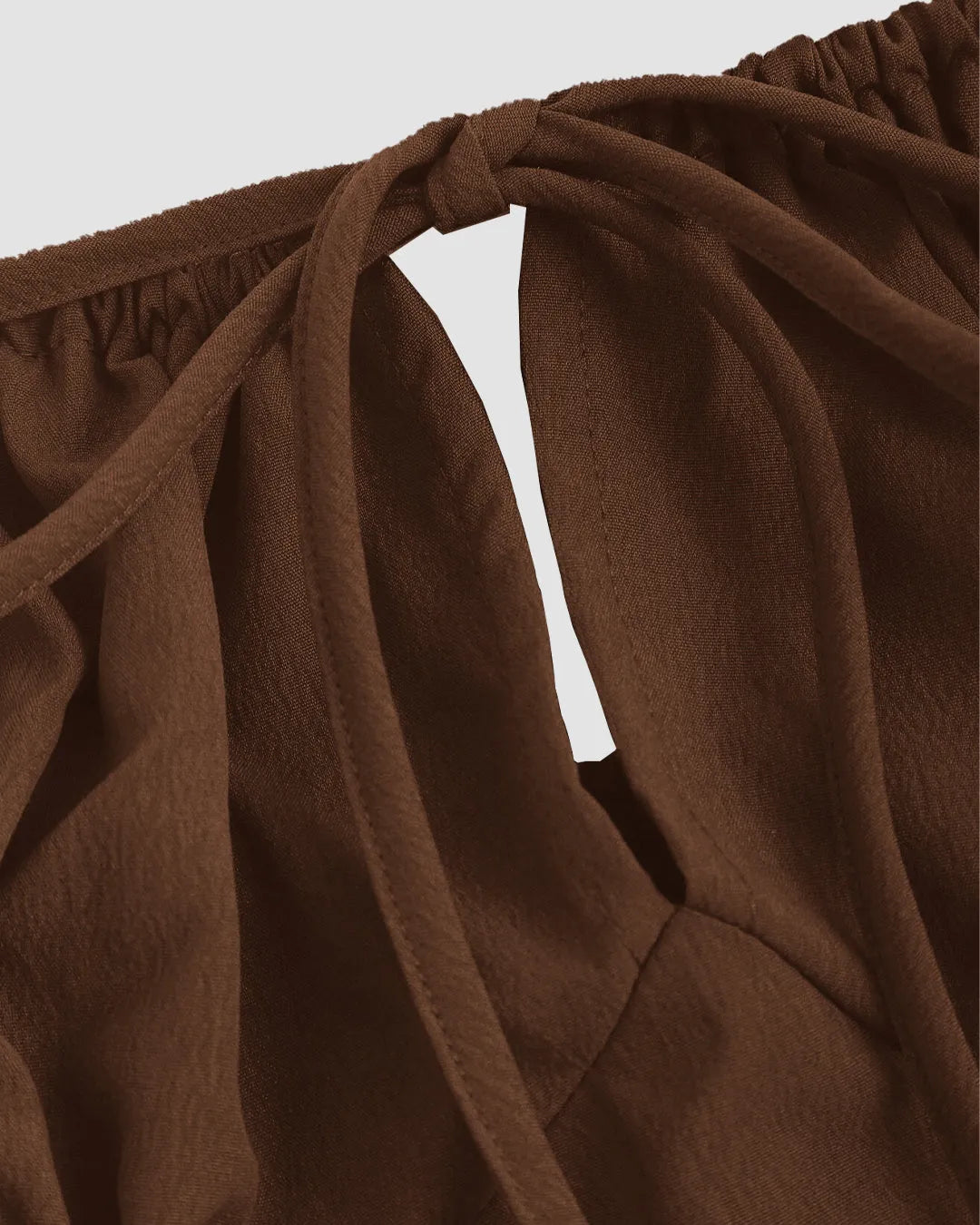 Off-Shoulder Puff Sleeve Solid Color Cinched Maxi Dress In English Brown
